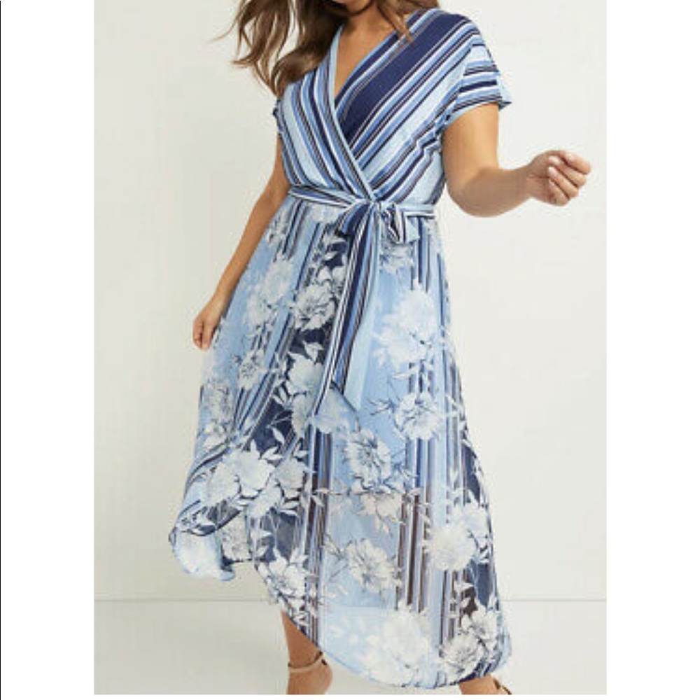 Lane Bryant Size 18 Blue Mixed Print Dress